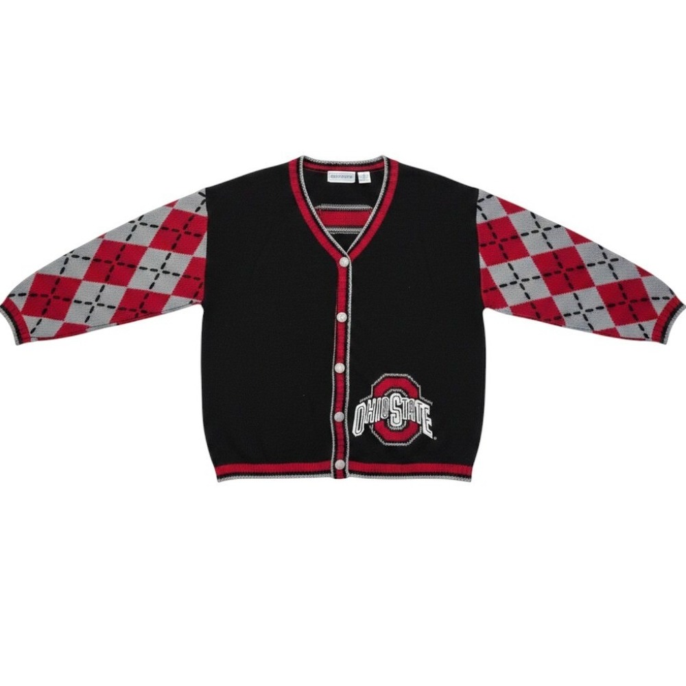 Bellepointe Ohio State Buckeyes Argyle Knit Cardigan Sweater Womens XL Black Red